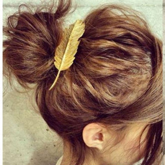 3/$20...Gold Feather Hair Clip Barrette - Picture 1 of 4